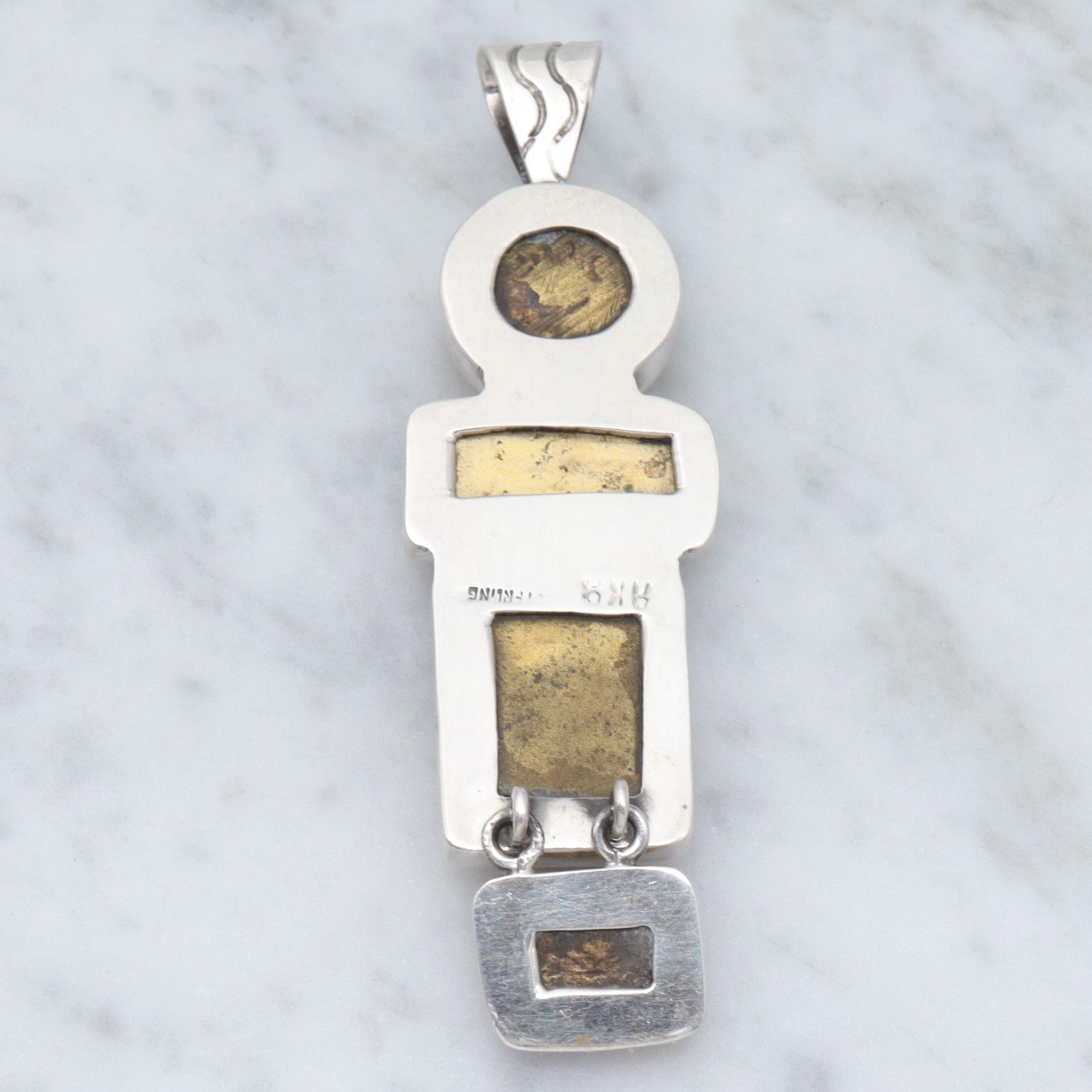 Retro Amy Kahn Russel sterling & carved pyrite pendant